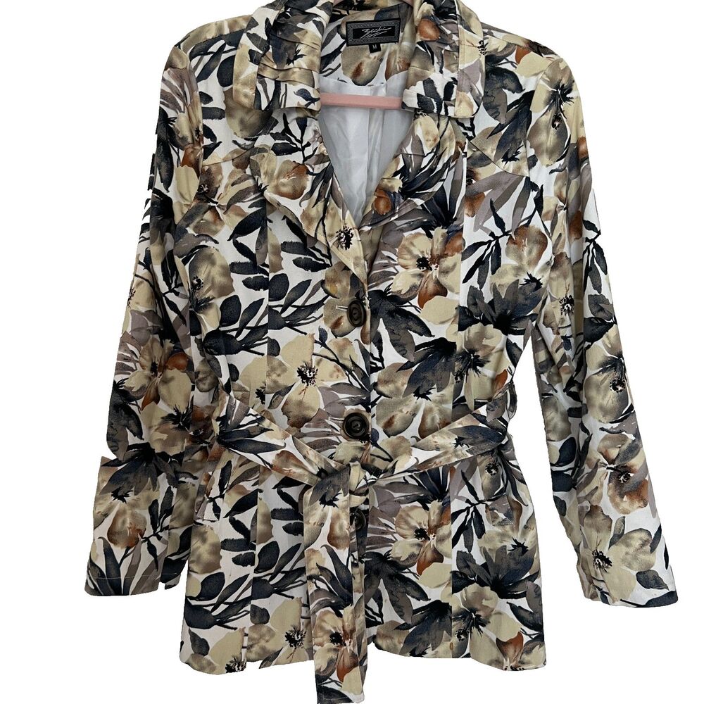Zashi  Jacket M Brown Gold Belt Cotton Lined Pleated